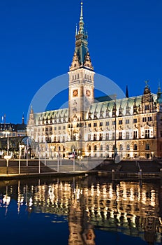 Beautiful night view of Hamburg city hall.