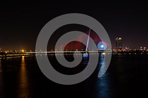 Beautiful Night view of Han river and buildings in Danang city, Vietnam