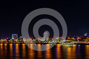 Beautiful Night view of Han river and buildings in Danang city, Vietnam