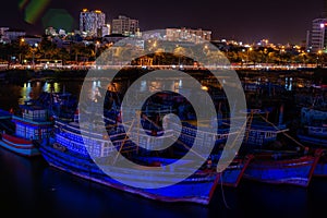 Beautiful Night view of Han river and buildings in Danang city, Vietnam