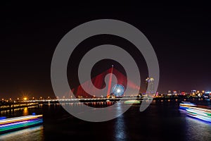 Beautiful Night view of Han river and buildings in Danang city, Vietnam