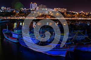 Beautiful Night view of Han river and buildings in Danang city, Vietnam