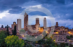 Beautiful night view of the medieval town San Gimignano