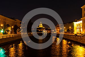 Night view of Moyka River, Saint Petersburg, Russia