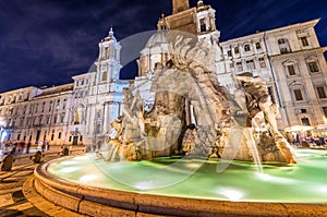 Beautiful night view of Navona Square in Rome