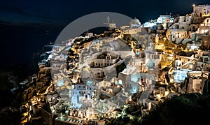 Beautiful Night View at Oia village in Santorini island, Greece