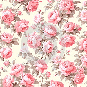Beautiful non-seamless background with large peonies. Blooming flowers, print. Vintage style, Provence