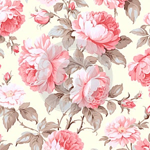 Beautiful non-seamless background with large peonies. Blooming flowers, print. Vintage style, Provence