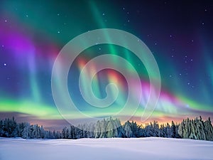 Beautiful northern lights dancing on the night sky.