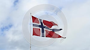 Beautiful Norwegian flag moving in the wind