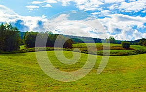 Beautiful Norwegian summer landscape Vang village view