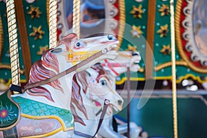 Beautiful nostalgic colorful vintage carousel merry-go-round horse ride