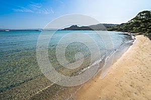 Beautiful Notre Dame beach (Plage Notre-Dame) on Porquerolles island (l\'le de Porquerolles), France