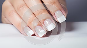 Beautiful nude manicure. Nail design. Manicure with gel polish. of the hands