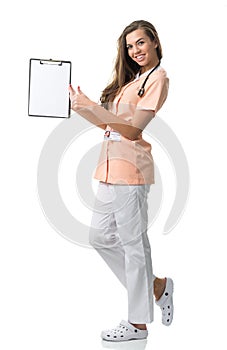 Beautiful nurse holding a folder photo