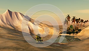 Beautiful oasis in the desert sand