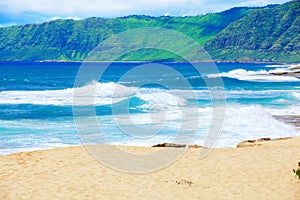 Beautiful ocean coastline of Hawaii, waves crashing on beach