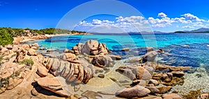 Beautiful ocean coastline panorama in Costa Smeralda, Sardinia