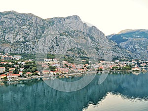 Beautiful ocean and mountain views along the coast of Kotor Bay in Montenegro