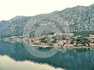 Beautiful ocean and mountain views along the coast of Kotor Bay in Montenegro