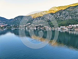 Beautiful ocean and mountain views along the coast of Kotor Bay in Montenegro