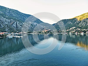 Beautiful ocean and mountain views along the coast of Kotor Bay in Montenegro