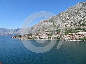 Beautiful ocean and mountain views along the coast of Kotor Bay in Montenegro