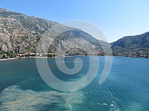 Beautiful ocean and mountain views along the coast of Kotor Bay in Montenegro