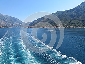 Beautiful ocean and mountain views along the coast of Kotor Bay in Montenegro