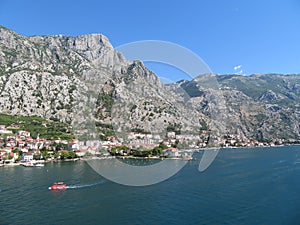 Beautiful ocean and mountain views along the coast of Kotor Bay in Montenegro