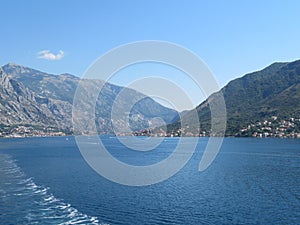 Beautiful ocean and mountain views along the coast of Kotor Bay in Montenegro