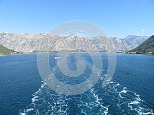 Beautiful ocean and mountain views along the coast of Kotor Bay in Montenegro