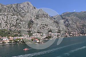 Beautiful ocean and mountain views along the coast of Kotor Bay in Montenegro