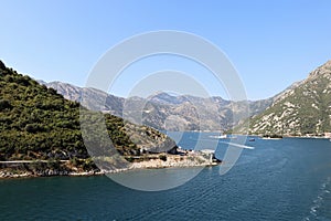 Beautiful ocean and mountain views along the coast of Kotor Bay in Montenegro