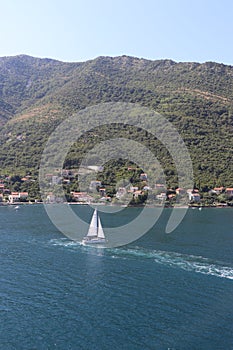 Beautiful ocean and mountain views along the coast of Kotor Bay in Montenegro