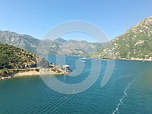 Beautiful ocean and mountain views along the coast of Kotor Bay in Montenegro