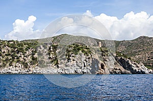 Beautiful ocean rocky coastline panorama Sardegna island Sardinia Italy