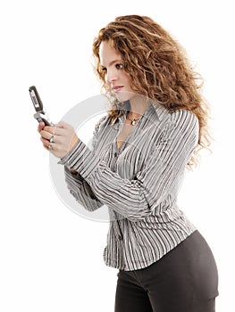 Beautiful office woman messaging by cellular phone