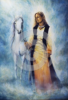 Beautiful oil painting of a mystical woman in historical dress