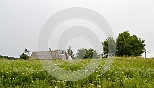 Beautiful old abandoned building farm house in countryside