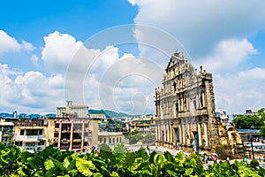 Beautiful old architecture building with ruin of st pual church