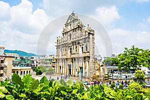 Beautiful old architecture building with ruin of st pual church