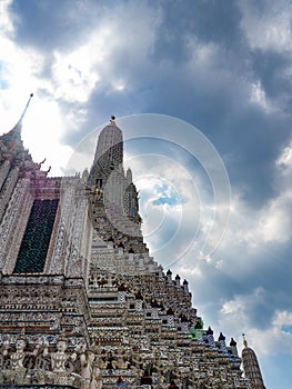 Beautiful old architecture designed by Thai people,Temple name is Wat Arun Ratchawararam Woramahaviharn at Bangkok Thailand