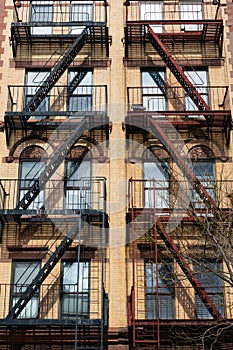 Beautiful Old Apartment Building Exterior with Fire Escapes in New York City