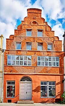 Beautiful old brick facade on a gabled house in the old town of Wismar