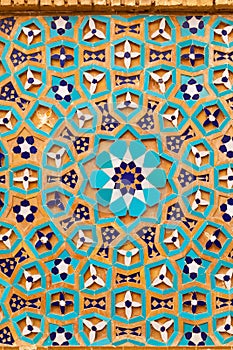 Beautiful old brick inlaid with color tile mosaic,Iran