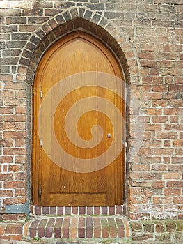 Beautiful old Brown wooden door in the city of Frankfurt