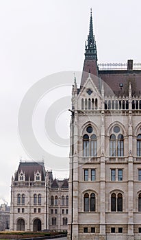 Beautiful old building of the Hungarian Parliament in neo-Gothic style