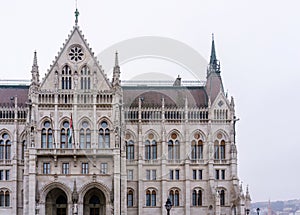 Beautiful old building of the Hungarian Parliament in neo-Gothic style