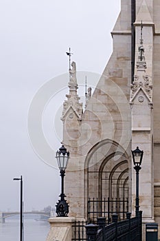 Beautiful old building of the Hungarian Parliament in neo-Gothic style